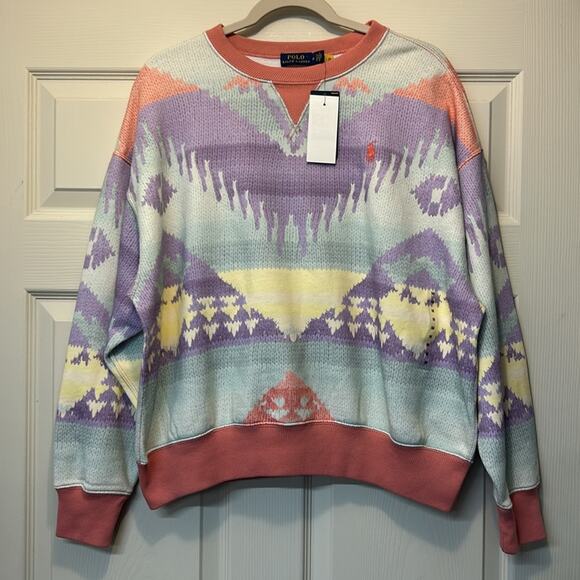Polo Ralph Lauren Aztec Southwestern Vibe Pastel Sweatshirt Top Shirt Medium NWT - Picture 8 of 8